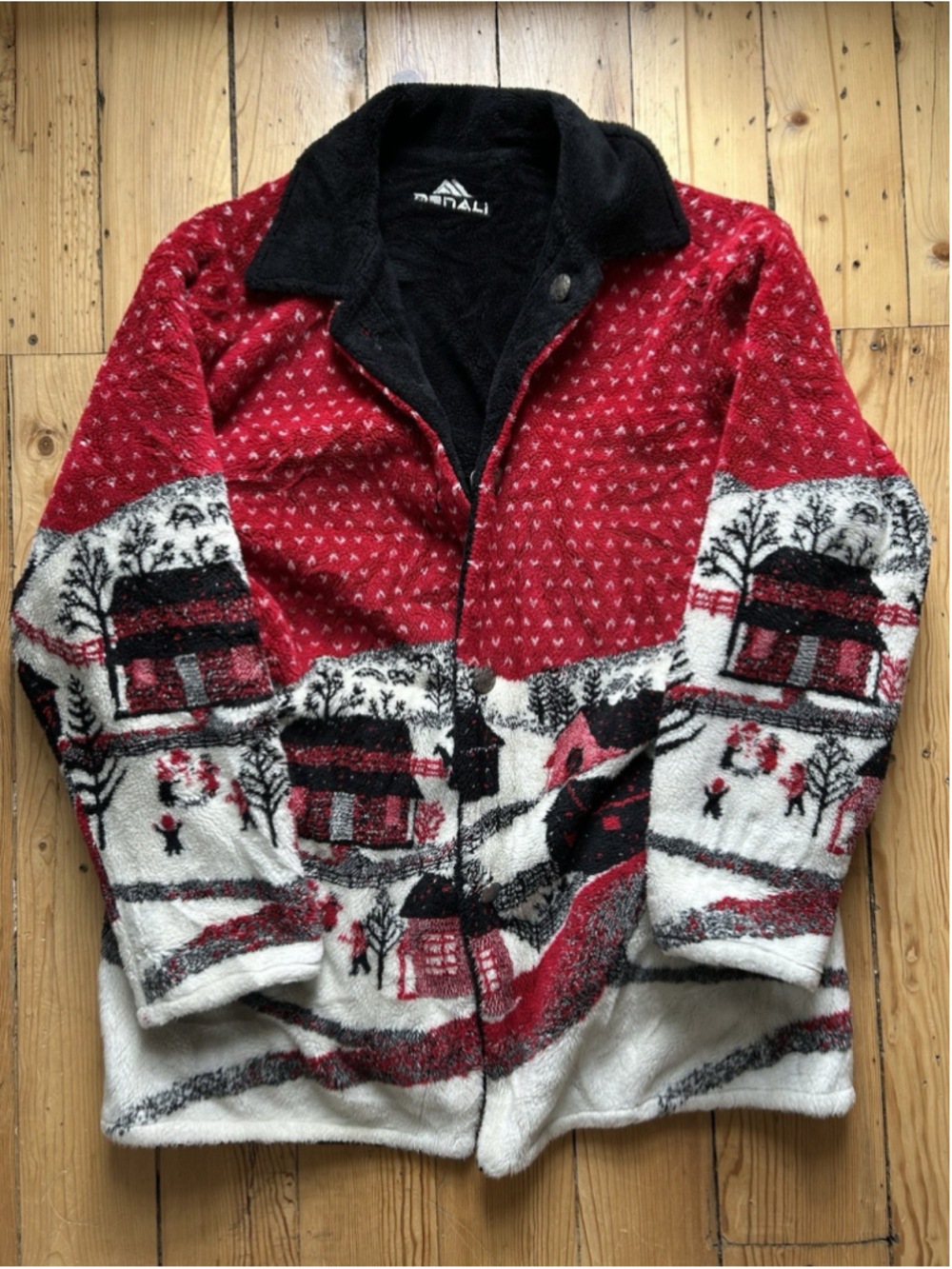 Vintage Denali Reversible Fleece Coat XL Reindeer Granola Girl Hooded Cabincore